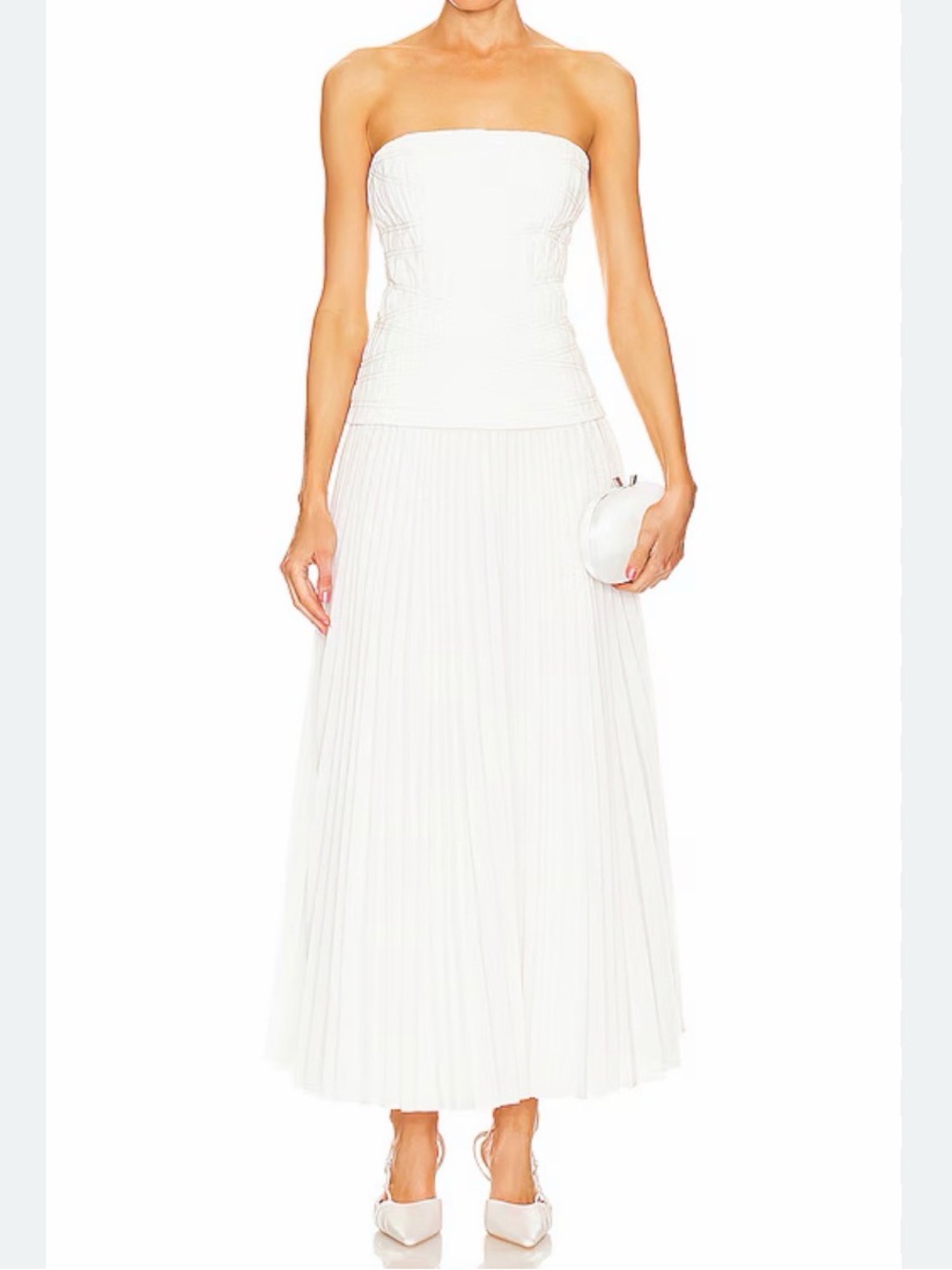 Acler Bristol White Pleated Midi Dress